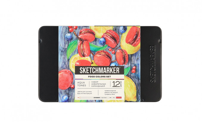Набор карандашей акварельные SKETCHMARKER FOOD "Еда", 12 цветов, жестяной пенал
