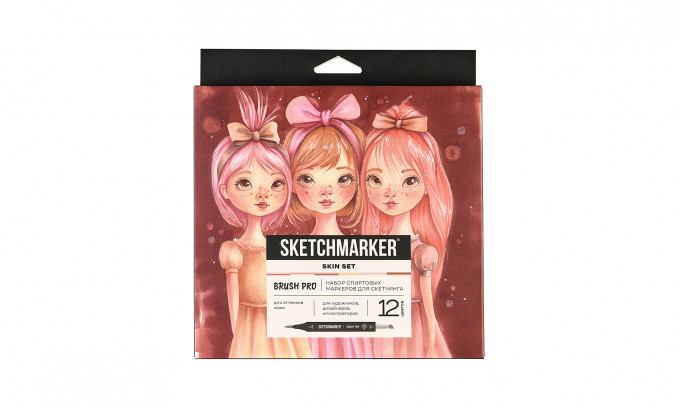 Набор маркеров Sketchmarker Brush Pro Skin Set 12 цветов в картонной упаковке