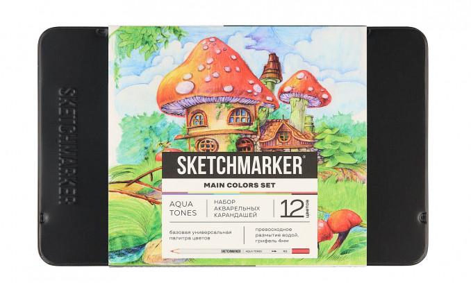 Набор карандашей акварельные SKETCHMARKER MAIN COLORS "Основные цвета", 12 цветов, жестяной пенал