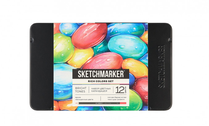 Набор карандашей цветные SKETCHMARKER RICH "Яркие цвета", 12 цветов, жестяной пенал +30 бонусов