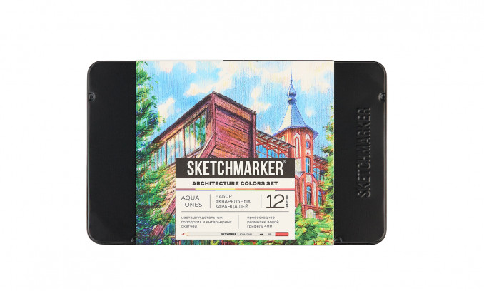 Набор карандашей акварельные SKETCHMARKER ARCHITECTURE "Архитектура", 12 цветов, жестяной пенал