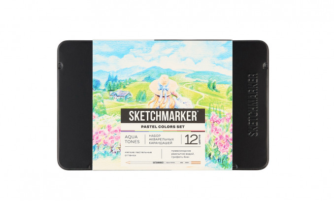 Набор акварельных карандашей SKETCHMARKER PASTEL "Пастельные оттенки", 12 цветов, жестяной пенал