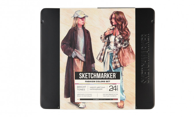 Набор цветных карандашей SKETCHMARKER FASHION "Мода", 24 цвета, жестяной пенал