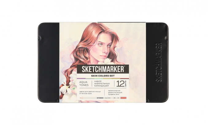 Набор карандашей акварельные SKETCHMARKER SKIN TONES "Оттенки кожи", 12 цветов, жестяной пенал